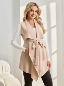 SHEIN 孕妇纯色简约日常毛衣 - 卡其色 - 查看 4