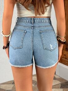 High Rise Woman Denim Short City Length Casual - Light Wash - View 2