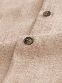 EASEVO Plus Size Men's Stand Collar Short Sleeve Button Front Casual Shirt, Summer - Apricot - View 4