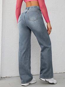 SHEIN ICON Plus Size Loose Fit Straight Leg Jeans, Street Style - Light Wash - View 2