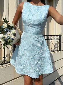 MainGRL Romantic Date Vibrant Blue Backless Organza Tie A-Line Dress Dress With Bow In The Back Baby Blue Dress,Valentine's Day Women's Clothing - Baby Blue - View 3