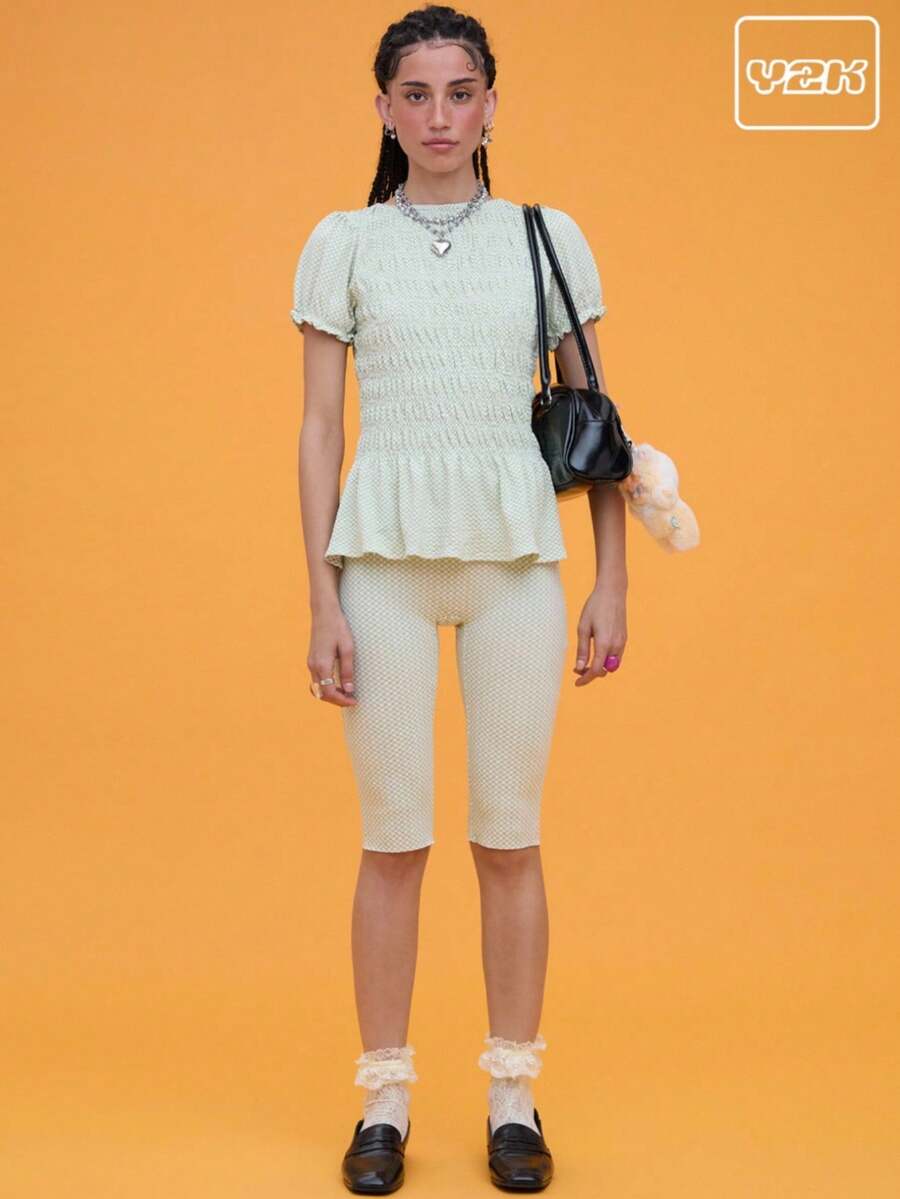 COUREZ Low Rise Check Capri Shorts /Sumner Bottoms Summer Y2K Vintage - Multicolor - View 1