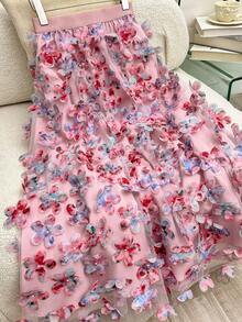 Modelyn 大码女式扎染花卉优雅浪漫半身裙 - 彩色 - 查看 5