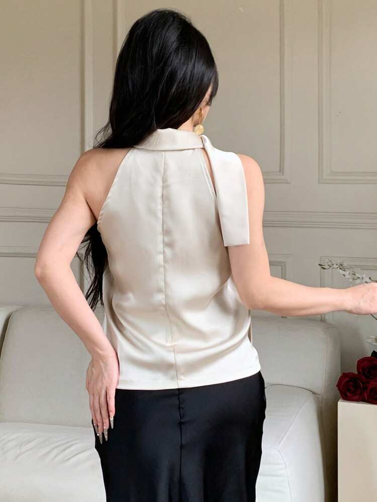 Women's Solid Color Pleated Elegant Halter Neck Camisole