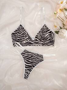 2pcs Women's Printed Wireless Comfortable Bra Set