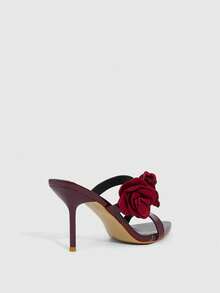 CUCCOO SZL Women's Elegant Party 3D Floral Decor Heeled Sandals - Burgundy - View 11