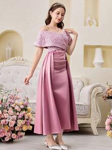 SHEIN Mädchen Locker geschnittener V-Ausschnitt Farbblock Blumen Spitzenbesatz Bademantel, Rosa, geeignet für Frühling/Sommer, Urlaub - Altrosa - Übersicht 6