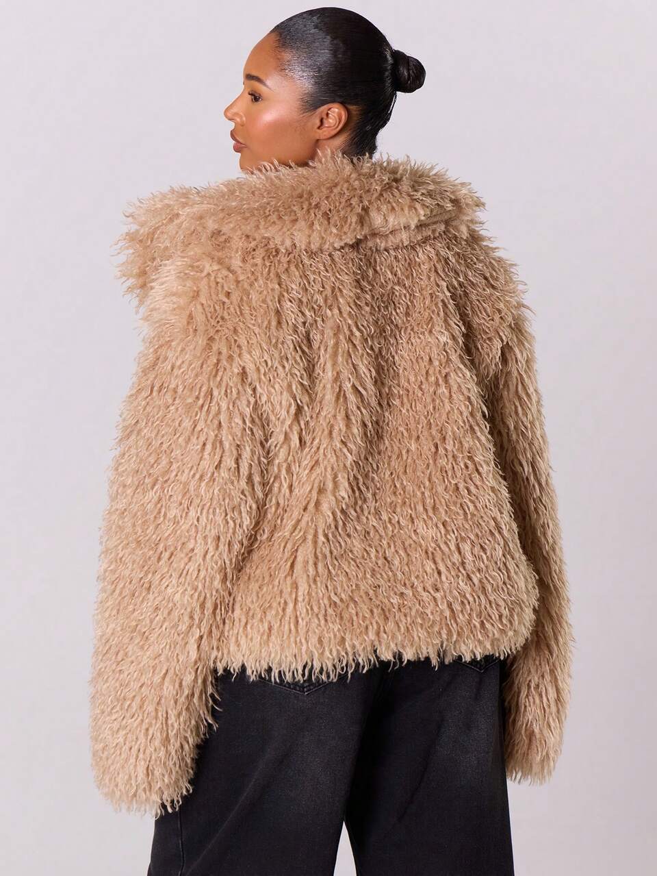 Curve Shaggy Fur   Collar Coat Outerwear Coat  Spring