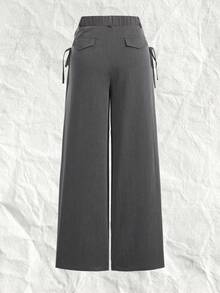 SHEIN EZwear Quần tây nữ cỡ lớn màu xám, chất liệu có họa tiết, thích hợp cho mùa thu/đông. - Màu xám đen - Xem 2