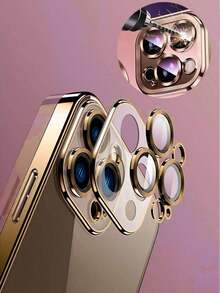 Hadaasi 1pc Blue Anti-Drop Lens Protection Electroplated Hard Case With Dust Net, Ultra-Thin Transparent Phone Case Compatible With Apple 17 Pro/17 Pro Max/17 Air/17/16 Pro/16 Pro Max/16 Plus/16/16E/15 Pro/15 Pro Max/15 Plus/15/14 Pro/14 Pro Max/14 Plus/14/13 Pro/13 Pro Max/13/12 Pro/12 Pro Max/12/11 Pro Max/11/11 Pro/XS Max/XR/XS/X - Gold - View 5