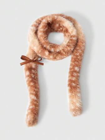 Fairycore 1 pezzo Sciarpa di pelliccia marrone con fiocco francese, stile minimale e adorabile, motivo cervo, adatta per scuola, shopping, appuntamenti, viaggi, accessorio caldo natalizio