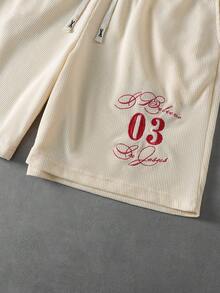 PAVTROS Men's V-Neck Ribbed Fabric T-Shirt And Shorts Set - Beige - View 7