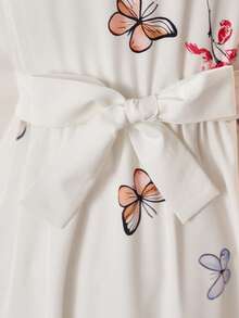 SHEIN 1pc Girls' Floral & Butterfly Digital Print V-Neck Fitted Dress, Elegant, Suitable For Daily Wear, Party, Vacation, Countryside Style - White - View 9