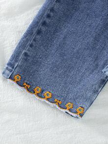 SHEIN Vintaside Kids 2 peças/Conjunto Vintage Moda Camisole Denim e Shorts Denim para Meninas Jovens, Verão - Lavagem clara - Visão 6