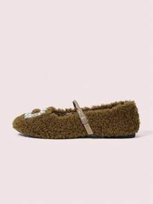 CUCCOO DOLLMOD Mocasines planos de felpa con decoración de strass ajustable para mujer, adecuados para el uso diario, otoño/invierno - Marrón - Ver 7