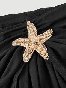 SHEIN MOD 女士沙滩度假休闲海星黑色网纱罩衫