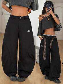 Coolane Women's & Men's Spring/Summer Back To School Streetwear Casual Cotton Comfortable Black Baggy  Wide Leg Curved Hem Pants - Black - View 5