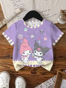 HELLO KITTY AND FRIENDS | SHEIN 女童可爱卡通图案圆领短袖T恤，夏季 - 白色 - 查看 1