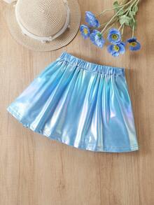 Elladie kids 少女蕾丝褶皱休闲迷你裙 - 藍色 - 查看 2