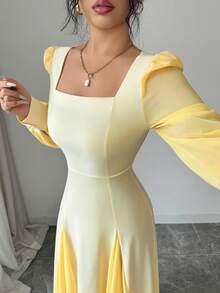 Modelyn 女士方领收腰修身连衣裙 - 黃色 - 查看 5