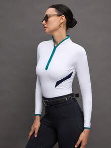 Activina Women's Contrast Zipper Partial Placket Long Sleeve Equestrian Top