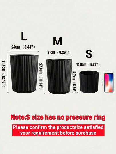 1Pc Minimalist Striped Trash Can, Available In White, Black And Beige. Suitable For Bedrooms, Living Rooms And Bathrooms As A Paper Bin Or Garbage Storage Container. Ideal For Homes And Offices.