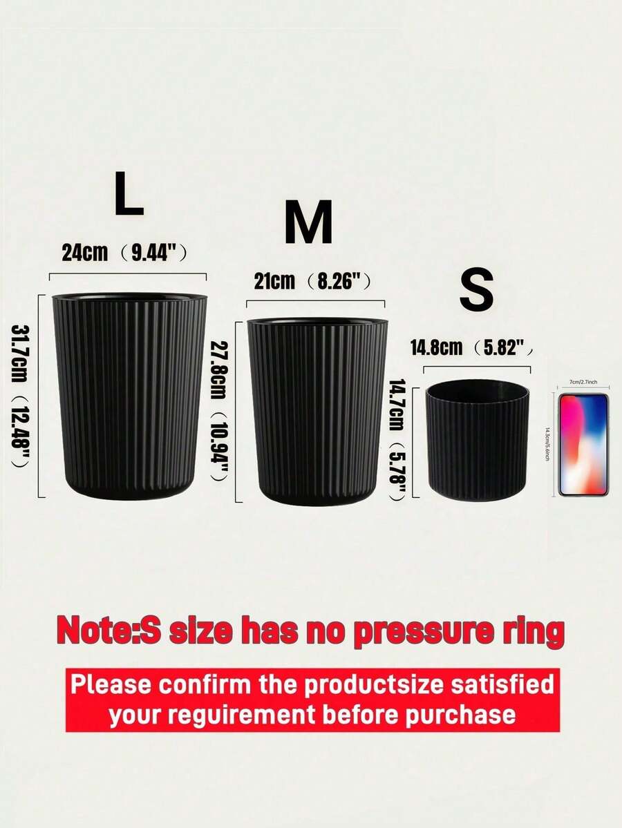 1Pc Minimalist Striped Trash Can, Available In White, Black And Beige. Suitable For Bedrooms, Living Rooms And Bathrooms As A Paper Bin Or Garbage Storage Container. Ideal For Homes And Offices. - Multicolor - View 1