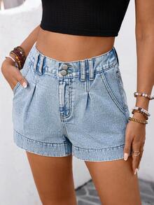 Breezaya Women's Casual Washed Denim Shorts, Summer - Blue - View 5