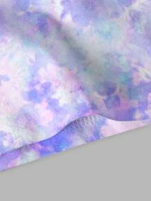 Bộ đồ cho bé gái tuổi teen, kiểu dáng thường ngày, in họa tiết tie-dye K-POP, gồm áo thun ngắn tay cổ tròn và quần ống loe in hình ngôi sao, thích hợp cho các hoạt động thường ngày vào mùa xuân/hè. - Nhiều màu - Xem 5