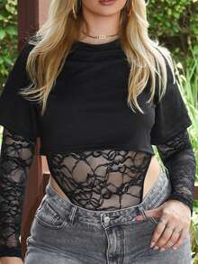 Arliah Women's Long Sleeve Sexy Lace Bodysuit Fall Cloth For Women - Black - View 6