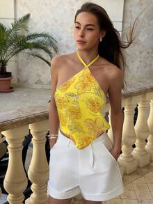 Aloruh Áo hai dây gợi cảm hở lưng, cổ yếm, phối sequin dành cho nữ. - Màu vàng - Xem 7