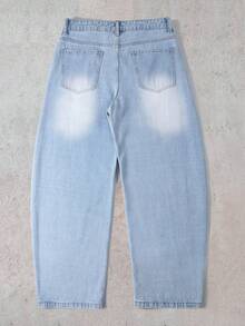 Manfinity Hypemode Jeans casuales y versátiles con bolsillos y pliegues, de corte relajado para hombres - Lavado ligero - Ver 2