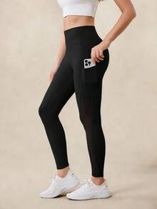 OutZeal 女士收腹高腰网眼侧口袋运动紧身裤健身房锻炼跑步 - 黑色 - 查看 10