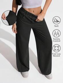 Flexra Jeans casuales de talla grande con cintura elástica de unicolor - Gris Oscuro - Ver 1