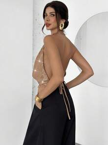 Firerie Top élégant et sexy pour femmes avec sequins dorés, dos nu. Idéal pour l'automne, l'hiver, Noël, les fêtes, le Nouvel An. Top pailleté, brillant, pour boîte de nuit, soirée d'entreprise. Débardeur - Doré - Voir 7