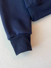 Glimmora 新款复古休闲刺绣保暖内衬卫衣外套，女士秋冬款 - 藏蓝色 - 查看 3