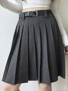 DAZY 女士纯色百褶休闲中长裙