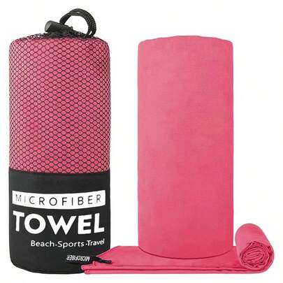 1/2 dubbelsidig plyschmikrofiber snabbtorkande sporthandduk, absorberande och non-stick yoga-/sim-/vandrings-/utomhussporthandduk, rosenröd