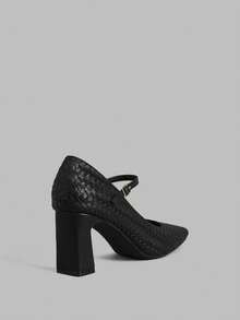 Ontre Women's Fashionable Versatile Commuter Buckle Woven High Heels - Black - View 3