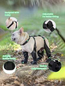 1 PC Waterproof Slip Resistant Strapped Leggings For Paw Protection Black Dog Harness Snow Boots Outdoor Winter Walking Shoes Pet Dog Booties Fashion Gear For Dogs Adventure Holiday Season