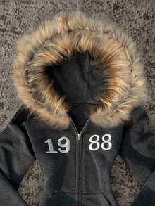 INAWLY New Vintage Casual Embroidered Thermal Lined Sweatshirt Jacket For Women, Autumn/Winter - Dark Grey - View 4