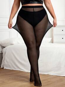 SHEIN CURVE+ 曲线加大码/情人节/大码修身舒适透气高弹力紧身裤，冬季款，适合沙漏型身材 - 黑色 - 查看 4