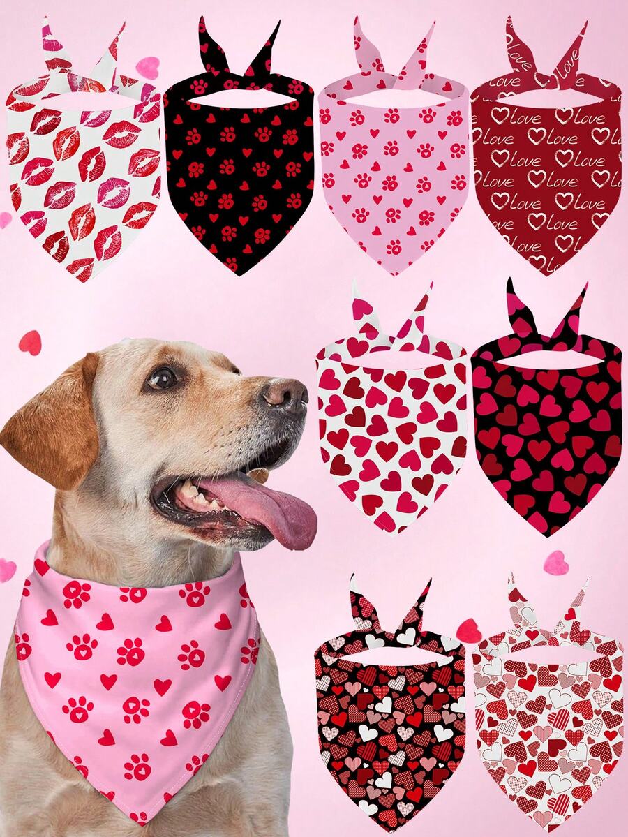 PETSIN Bandanas pour chiens pour la Saint-Valentin, bavoirs pour animaux de compagnie avec imprimés de lettres d'amour - Multicolore - Voir 1