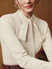 Anewsta Women's Elegant Party Dress Red Top T-Shirt, High-End Bowknot Tie Long Sleeve Sweater - Apricot - View 3