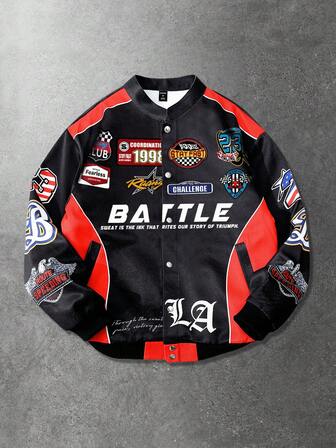 Chaqueta deportiva de manga larga con estampado digital de color contrastante para hombres