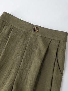 SHEIN PETITE [New French Elegant Ensemble]Exquisite Lace-Ruffled V-Neck Long-Sleeve Shirt + Green High-Waisted Slimming Draped Wide-Leg Pants, An Elegant Two Pieces For Effortless Commuting & Chic Daily Styling Linen Outfits For Women Linen Pants Set Green Long Skirt French Style Clothes Vintage Clothes Green Wide Leg Pants Vintage Style Clothes - Multicolor - View 8