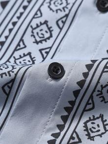 Manfinity Homme Plus Size Men Graphic Print Front Button Casual Short Sleeve Shirt - Grey - View 4