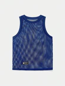 SWAVVY Áo tank top lưới in chữ dành cho nam, thích hợp mặc hàng ngày vào mùa xuân và mùa hè. - Xanh đậm - Xem 3