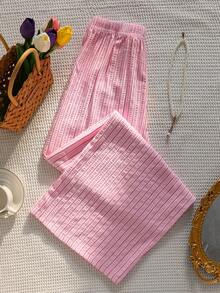 Sparklyn Teen Girls' Waist Tie Striped Wide Leg Loose Casual Pants - Pink - View 2