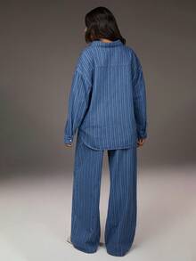 Athîral 女士简约印花休闲长袖衬衫和牛仔裤套装 - 彩色 - 查看 7